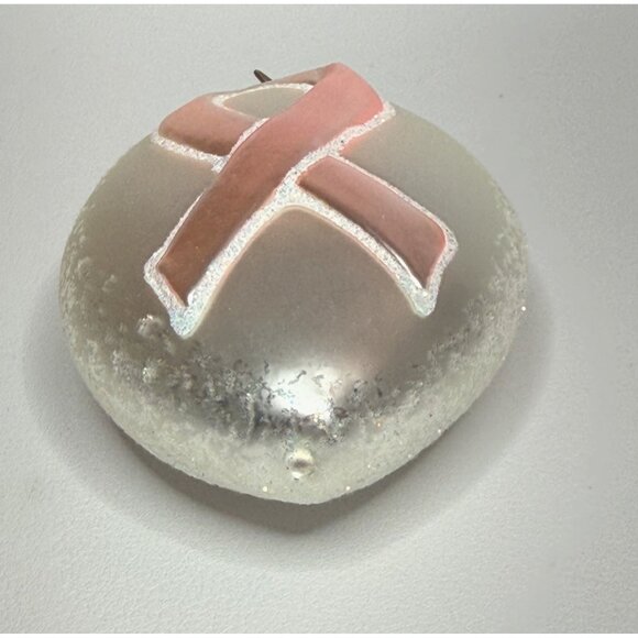 Glass Pink Ribbon Breast Cancer Christmas Holiday Ornament - Picture 6 of 6